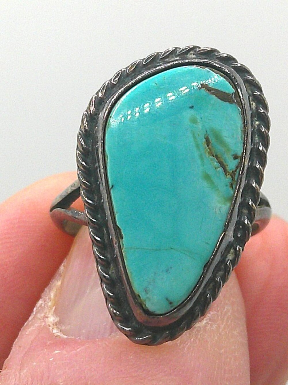 Vintage Southwest Turquoise and Sterling Silver Ring Sz 4.5